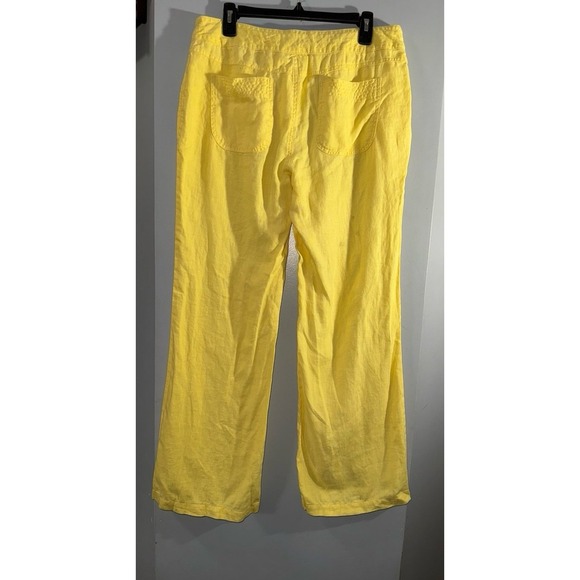 INC Beach linen relaxed wide leg pants yellow with pockets and drawstring US 12 - Picture 4 of 9